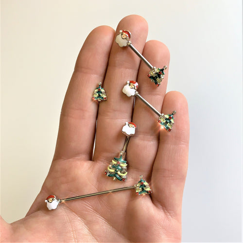 14G Red Gem Santa Christmas Tree Industrial Barbell 38mm