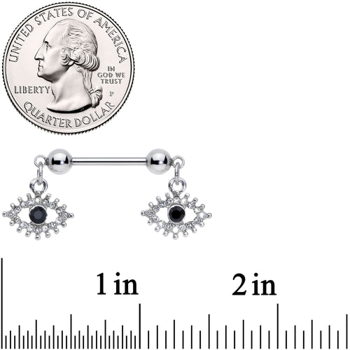 14G 9/16 Clear Black Gem Open Eye Dangle Nipple Ring Set