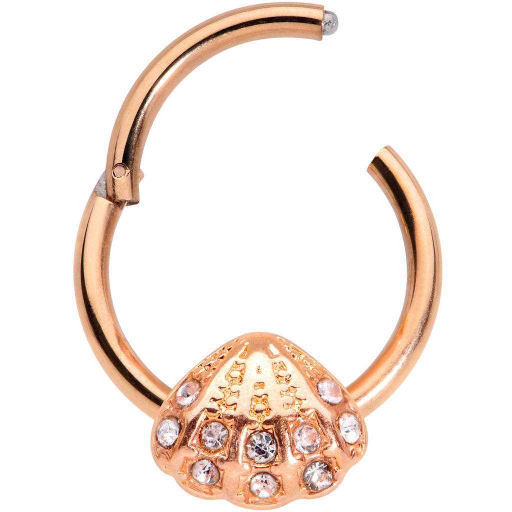 16G 3/8 Clear Gem Rose Gold Tone Shell Hinged Segment Ring