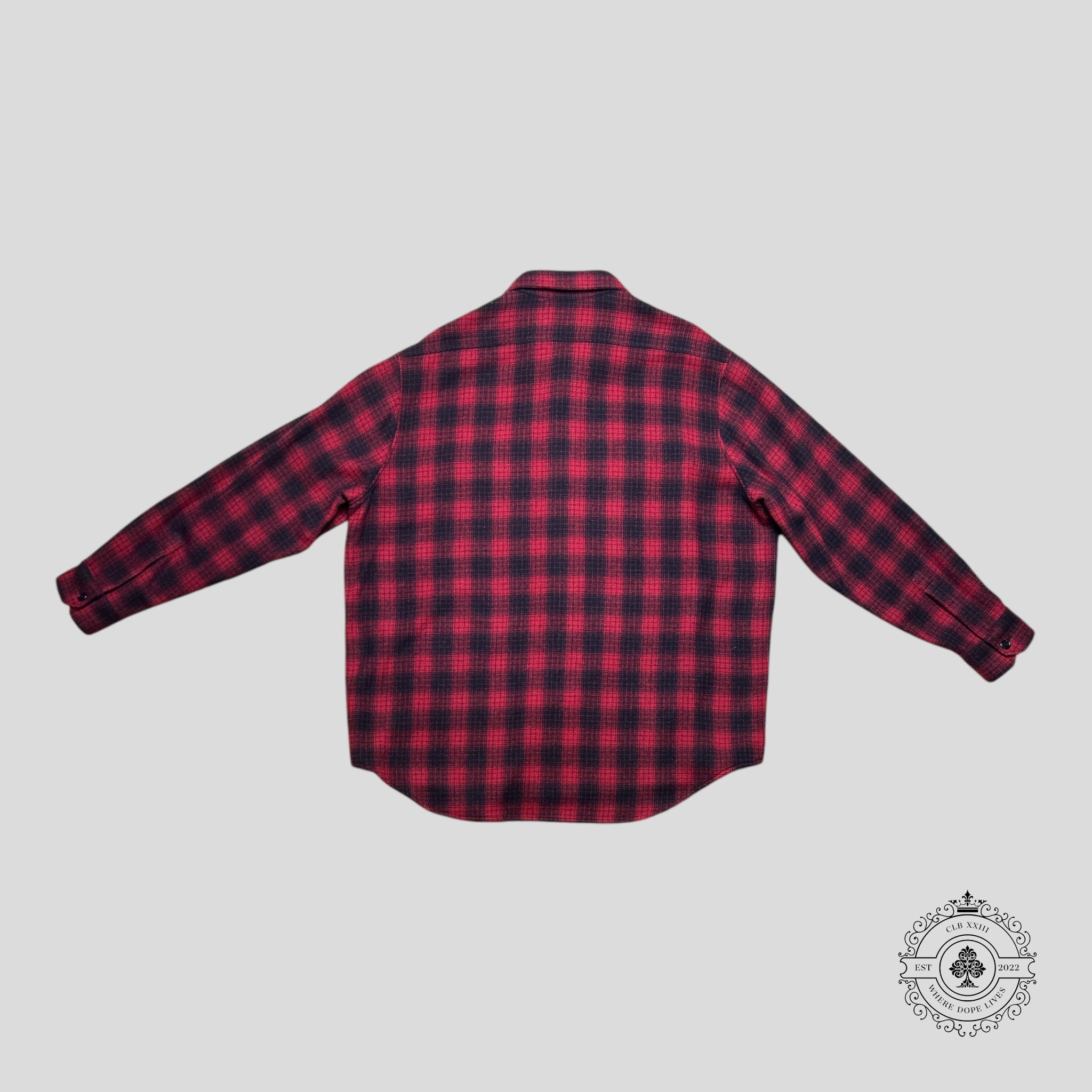 Celine Heavy Wool Flannel Oversized Shirt in Red/Black