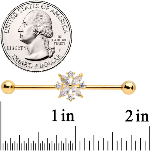 14G Clear CZ Gem Gold Tone Star Burst Industrial Barbell 38mm