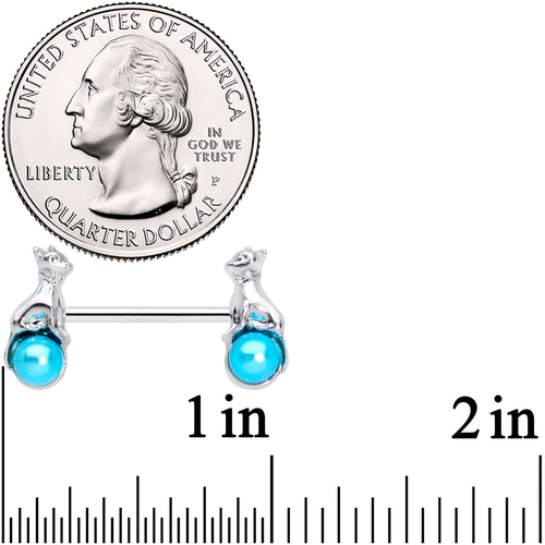 14G 9/16 Aqua Orb Baby Bear Barbell Nipple Ring Set