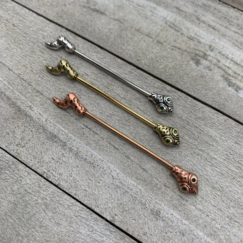 14G Green Gem Gold Tone Tribal Snake Industrial Barbell 38mm