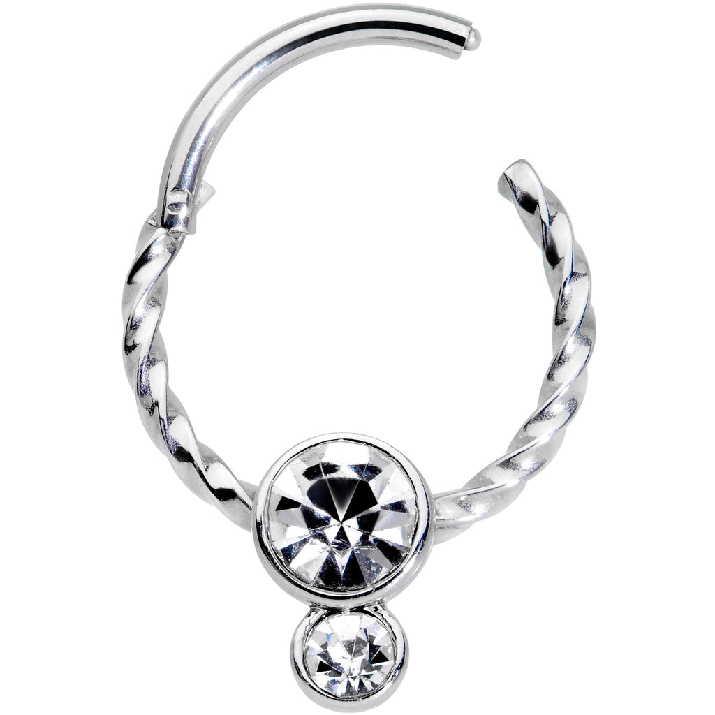 16G 3/8 Clear Gem Double Drop Duo Twisted Cartilage Clicker