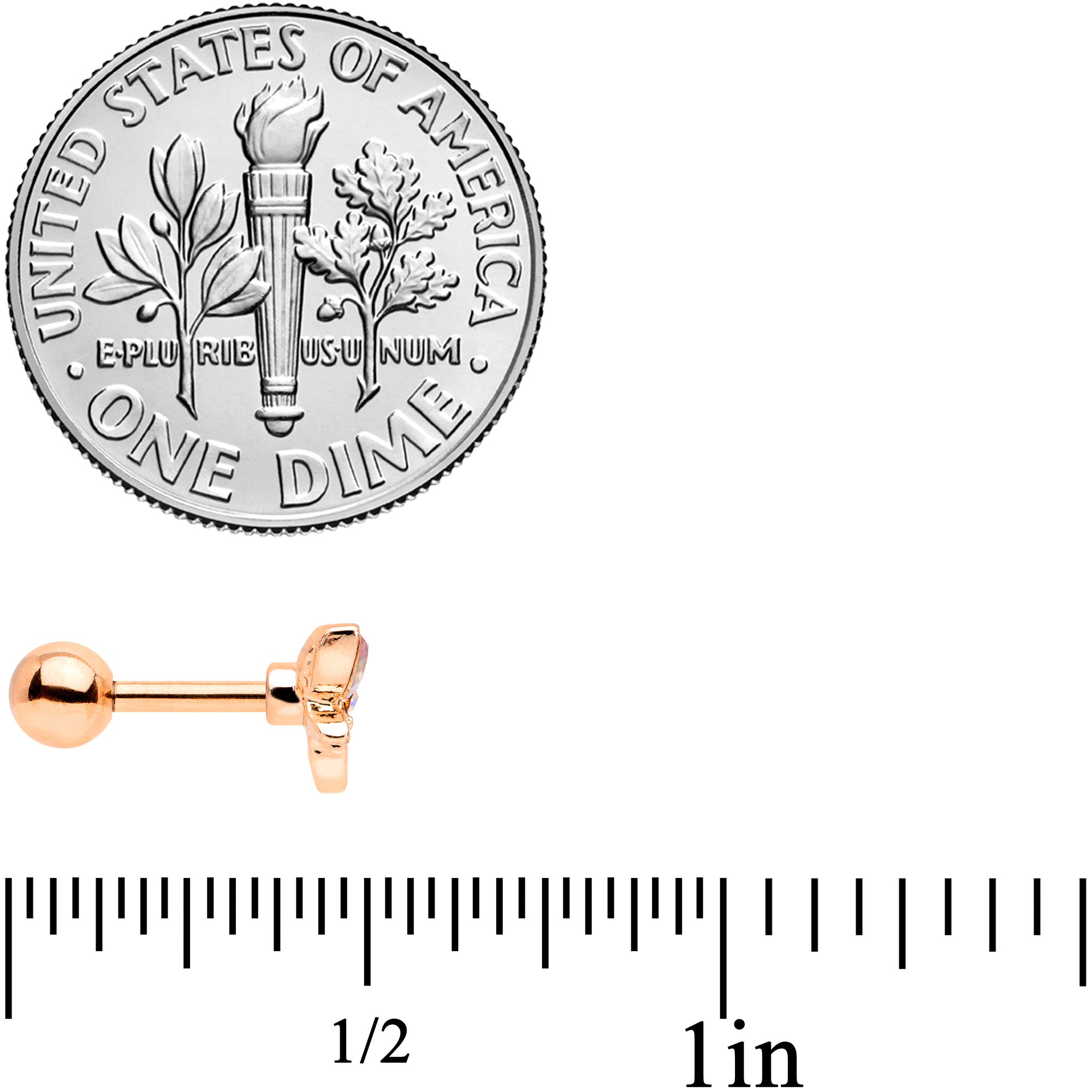16G 1/4 Aurora Gem Rose Gold Tone Loop Butterfly Cartilage Tragus