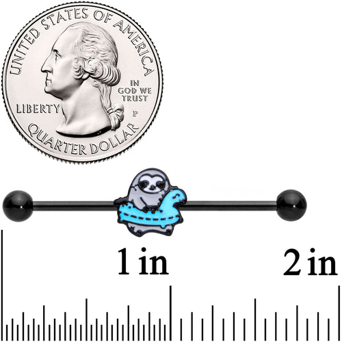 14G Black Swimming Sloth Industrial Barbell 38mm