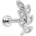 16G 1/4 Clear CZ Gem Leaf Internally Threaded Labret Tragus