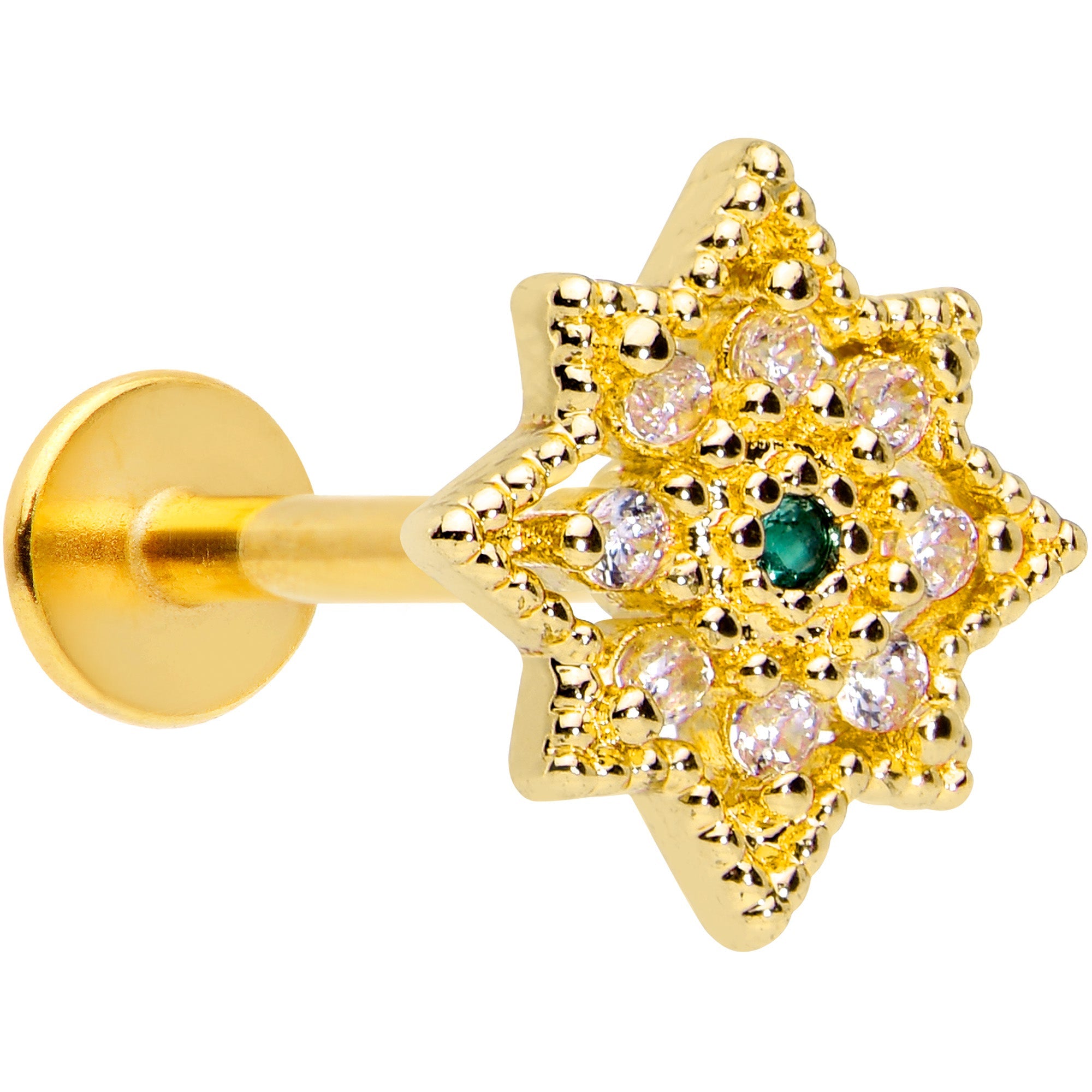 16G 1/4 Green Gem Gold Tone Evening Star Labret Monroe Tragus