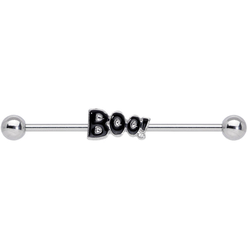 14G Clear Gem Black Boo Halloween Industrial Barbell 38mm