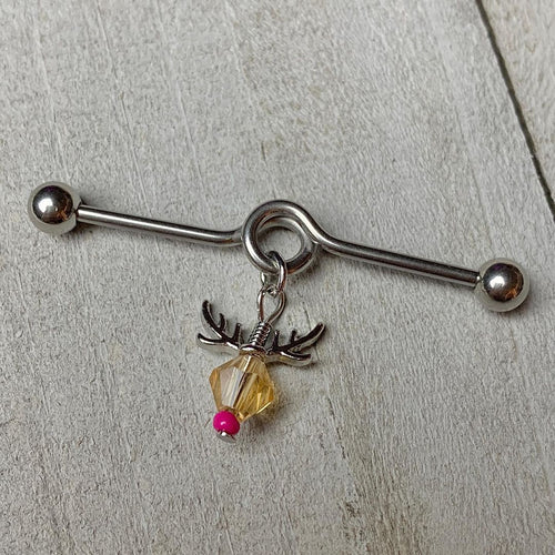 14G Tan Red Gem Reindeer Christmas Dangle Project Bar 38mm