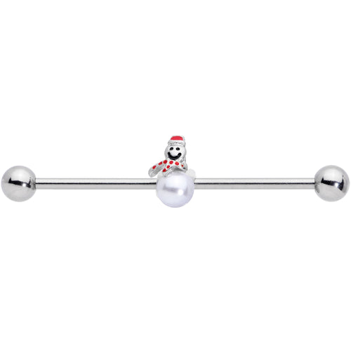 14G Pearlescent Orb Snowman Christmas Industrial Barbell 38mm