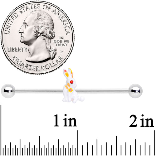 14G Red Gem White Easter Bunny Industrial Barbell 38mm