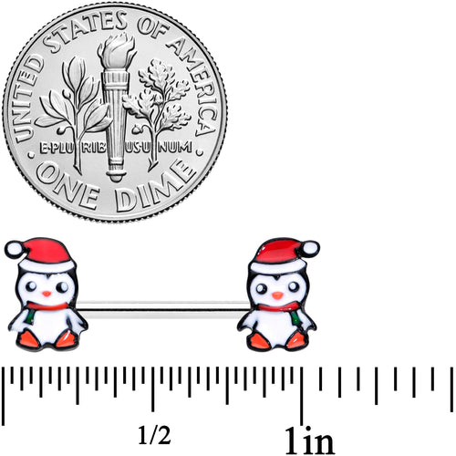 14G 9/16 Santa Penguin Christmas Barbell Nipple Ring Set