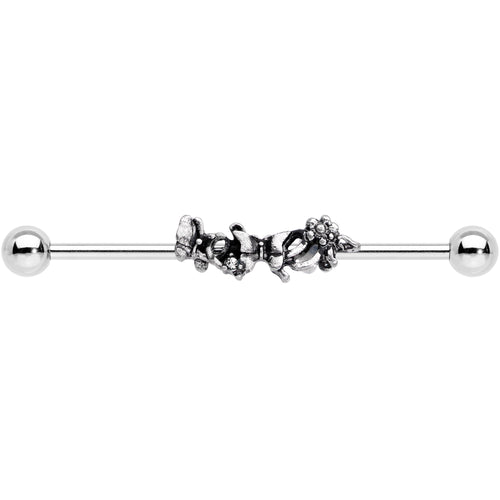 14G Clear Gem Butterfly Array Flower Industrial Barbell 38mm