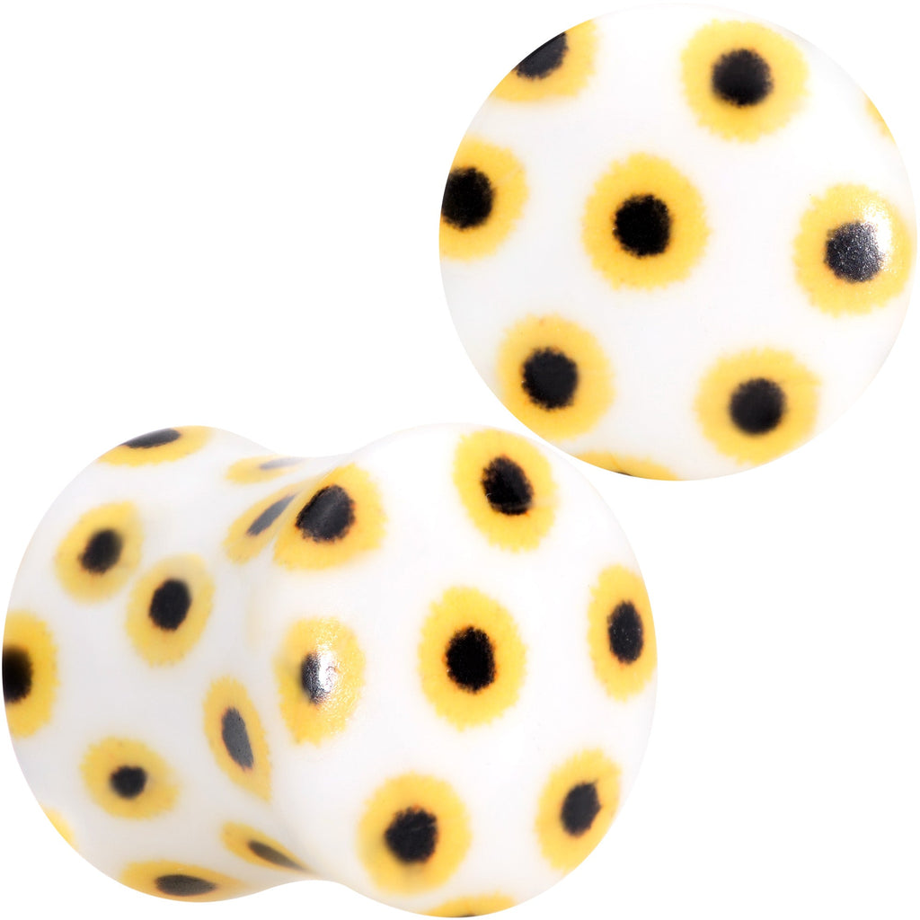 White Acrylic Scores of Sunflowers Double Flare Plug Set