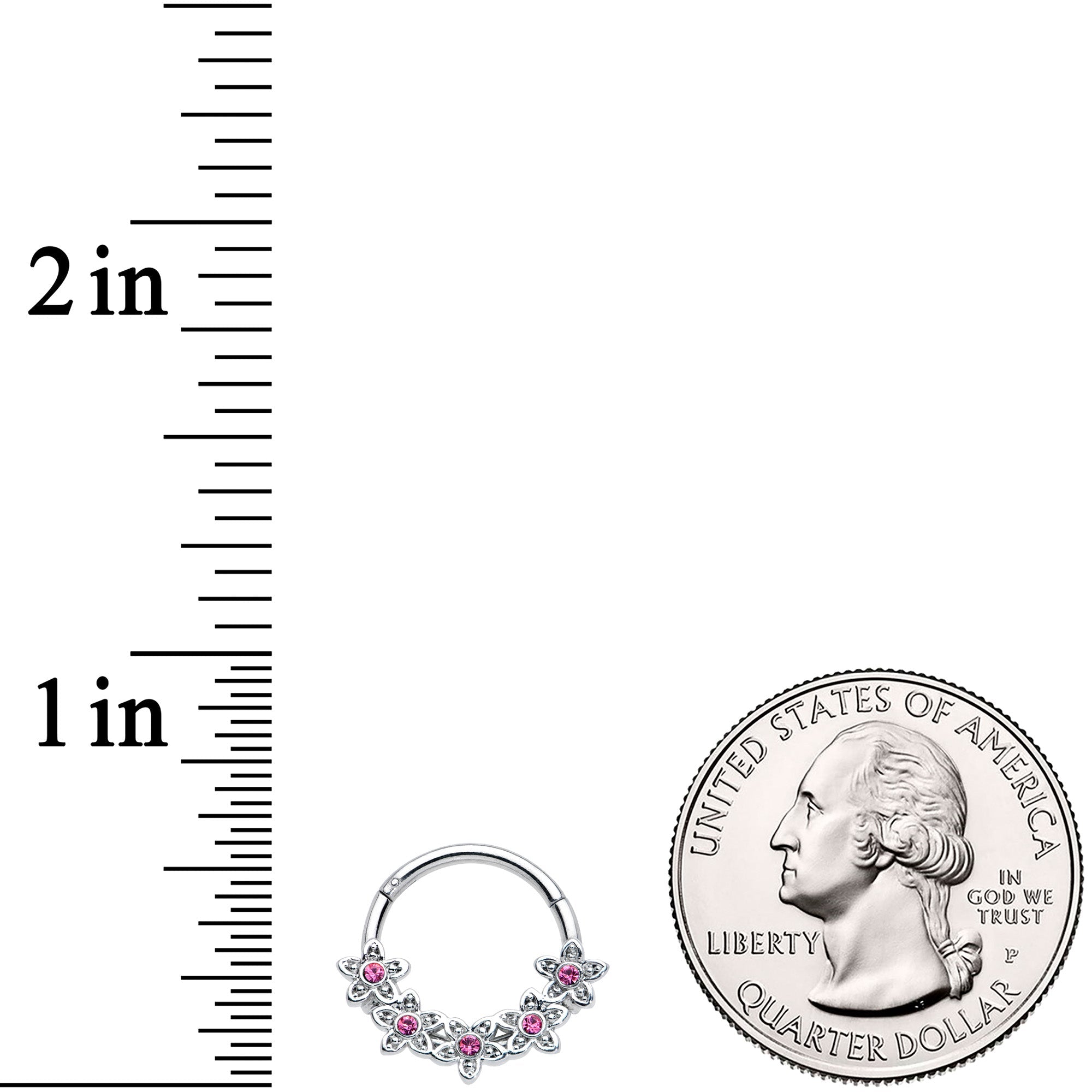 16G 3/8 Pink Gem Foxy Floral Hinged Segment Ring