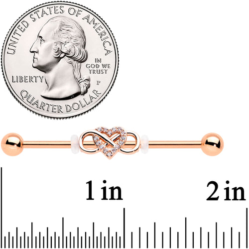 14G Clear CZ Gem Rosy Infinity Heart Industrial Barbell 38mm