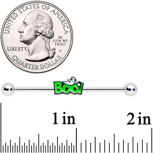 14G Green Boo Smile Ghost Halloween Industrial Barbell 38mm