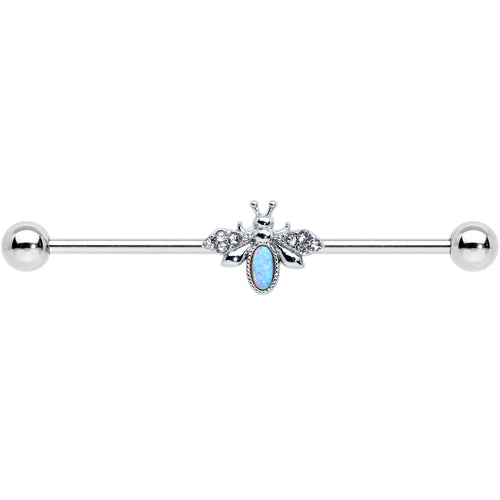 14G White Synthetic Opal Elegant Insect Industrial Barbell 38mm