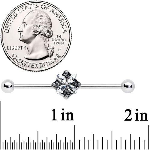 14G Clear Gem Floral Rhombus Baroque Industrial Barbell 38mm