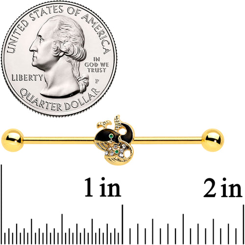 14G Clear Gem Gold Tone Mom Baby Whale Industrial Barbell 38mm