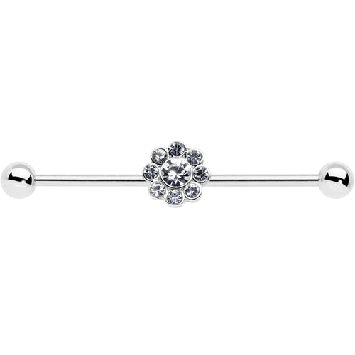 14G Clear Gem Whimsy Flower Industrial Barbell 38mm