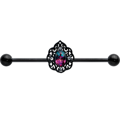 14G Purple Tourmaline Black Lacy Drop Industrial Barbell 38mm