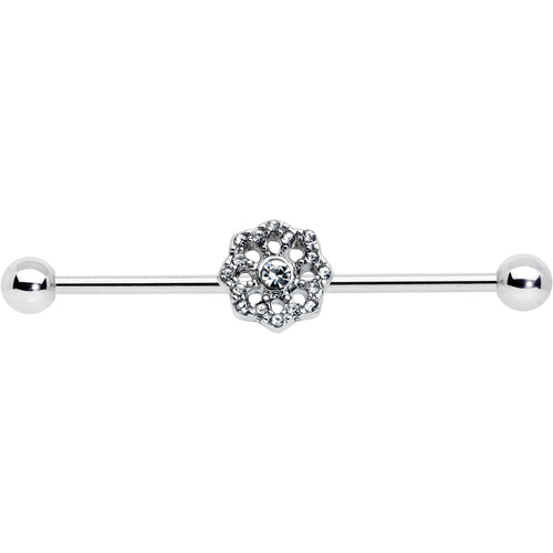 14G Clear Gem Baroque Fabulous Flower Industrial Barbell 38mm