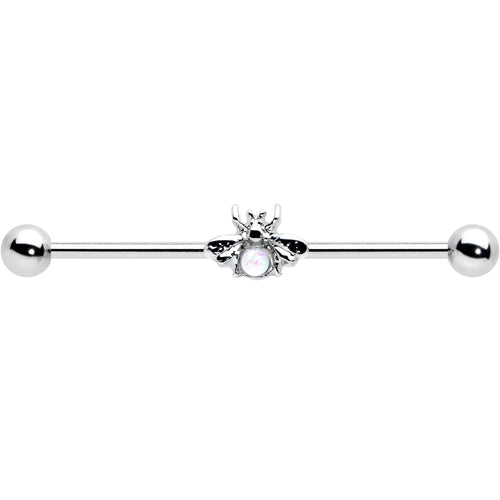 14G White Faux Opal Bee Beautiful Insect Industrial Barbell 38mm