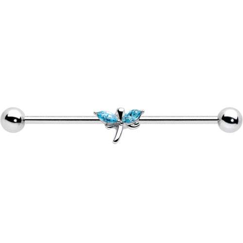 14G Blue Gem Simple Stylized Dragonfly Industrial Barbell 38mm