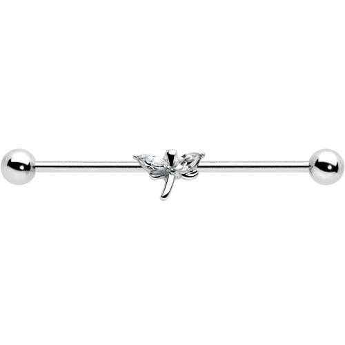14G Clear Gem Simple Stylized Dragonfly Industrial Barbell 38mm