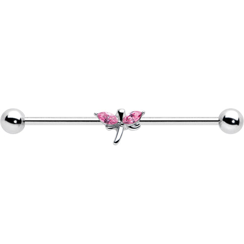 14G Pink Gem Simple Stylized Dragonfly Industrial Barbell 38mm