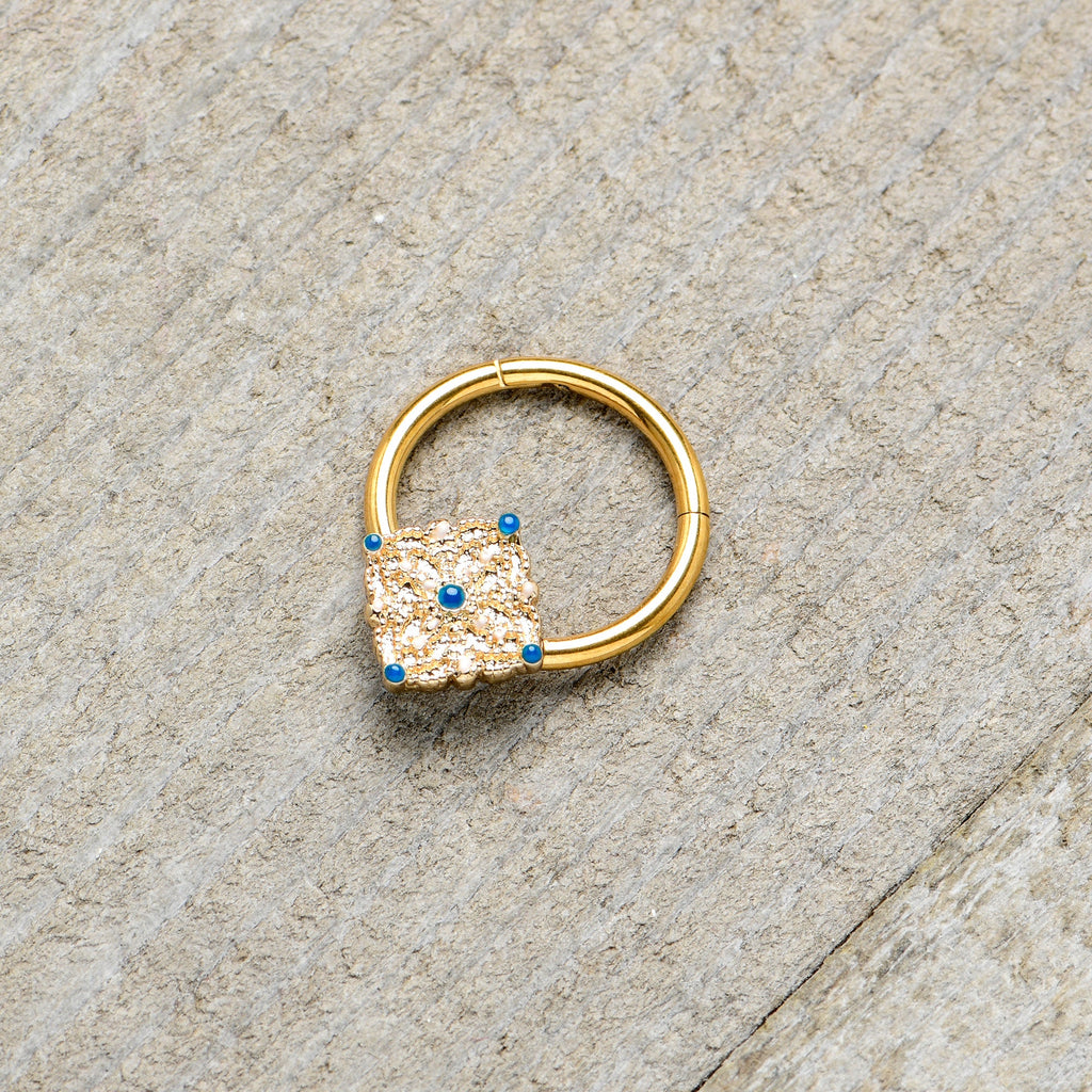 16G 3/8 Gold Tone Lacy Rhombus Hinged Segment Ring