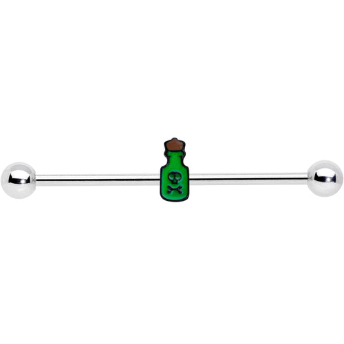 14G Poison Green Bottle Glow in the Dark Industrial Barbell 38mm