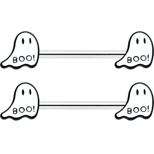 14G 9/16 Halloween Ghost Glow in the Dark Barbell Nipple Ring Set