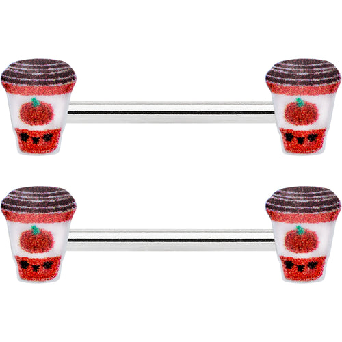 14G 9/16 Sweet Pumpkin Latte Autumn Barbell Nipple Ring Set