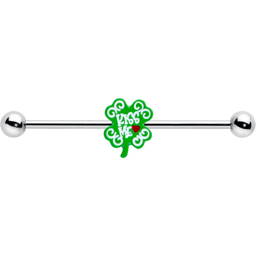 14G Kiss Me Shamrock St Patricks Industrial Barbell 38mm