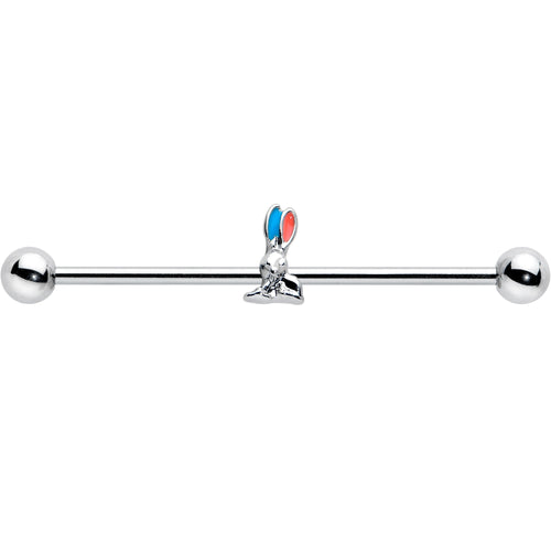 14G Easter Bunny Red Blue Ears Industrial Barbell 38mm