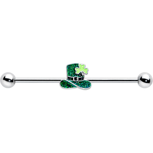 14G Glitter Top Hat Shamrock St Patricks Industrial Barbell 38mm