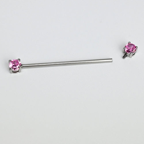 14G Pink Gem Forward Facing Internally Threaded Industrial Barbell 38mm
