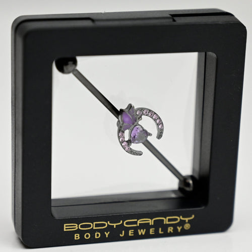 14G Purple Gem Black Moon Butterfly Heart Industrial Barbell 38mm