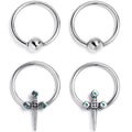 16G 3/8 Dagger Design Green BCR Captive Ring Set of 4