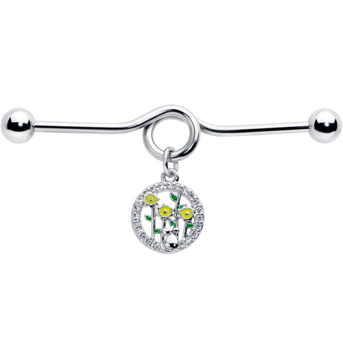 14G Clear Gem Cat Yellow Flowers Dangle Project Bar 38mm