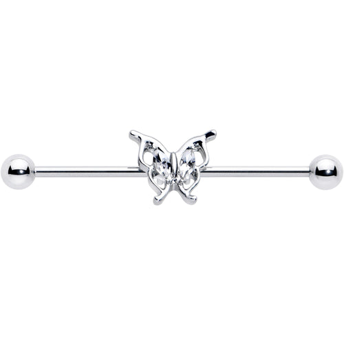14G Clear Gem Fancy Fab Butterfly Industrial Barbell 38mm