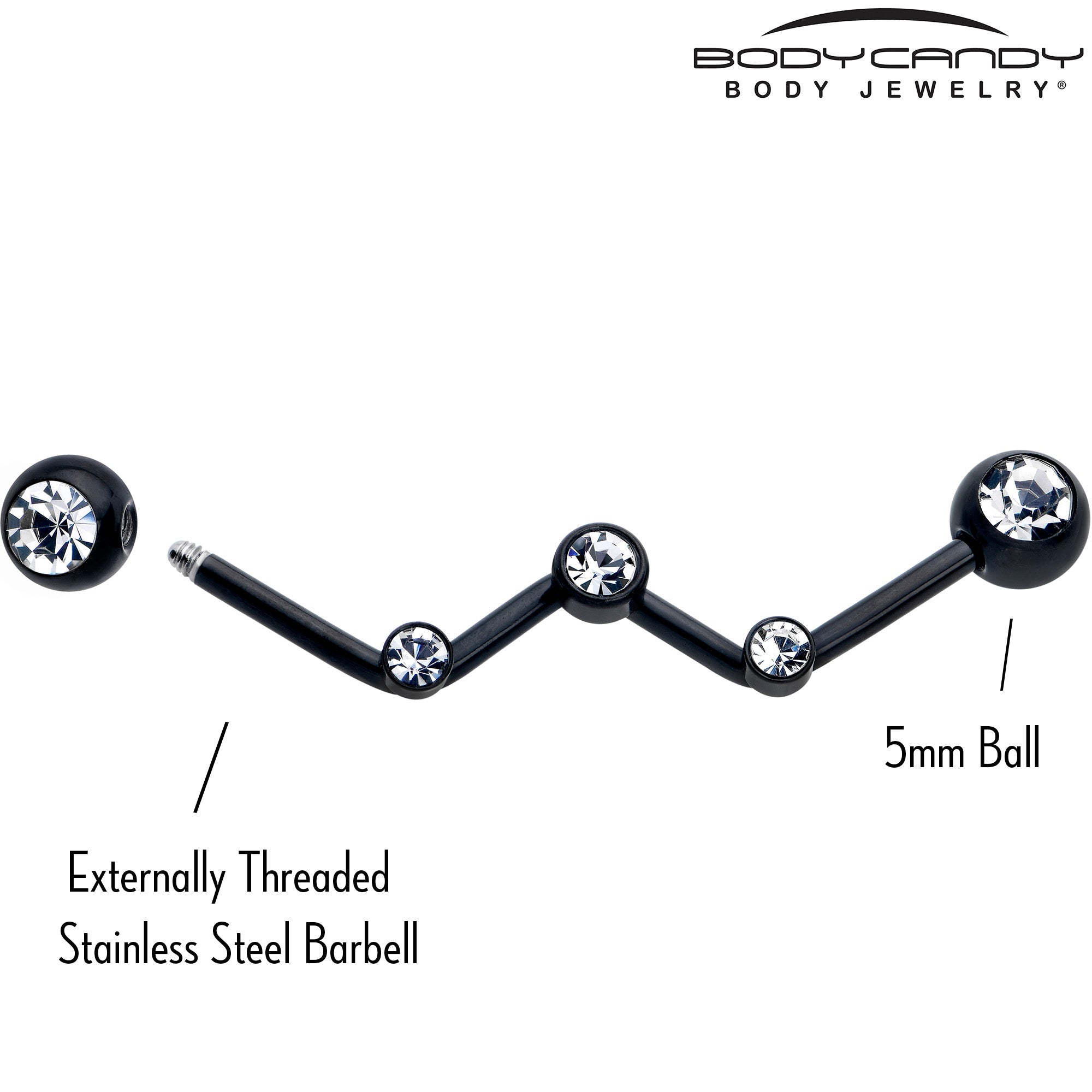 14G Clear Gem Black Constellation Style Project Bar 32mm