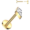 18G 5/16 Clear CZ Gem Spear Gold PVD Medical Grade Titanium Flat Back Earring
