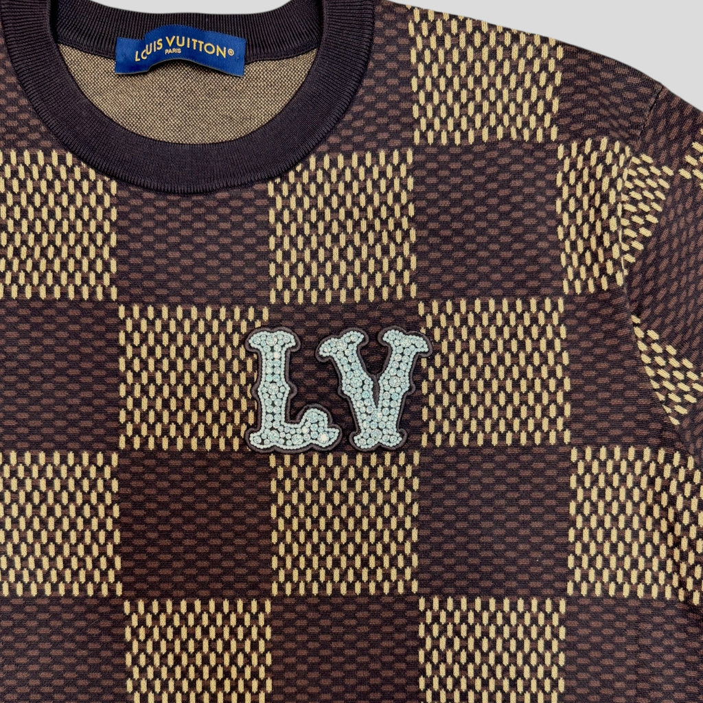 Louis Vuitton Damier Short-Sleeved Crewneck with LV Crystal Patch