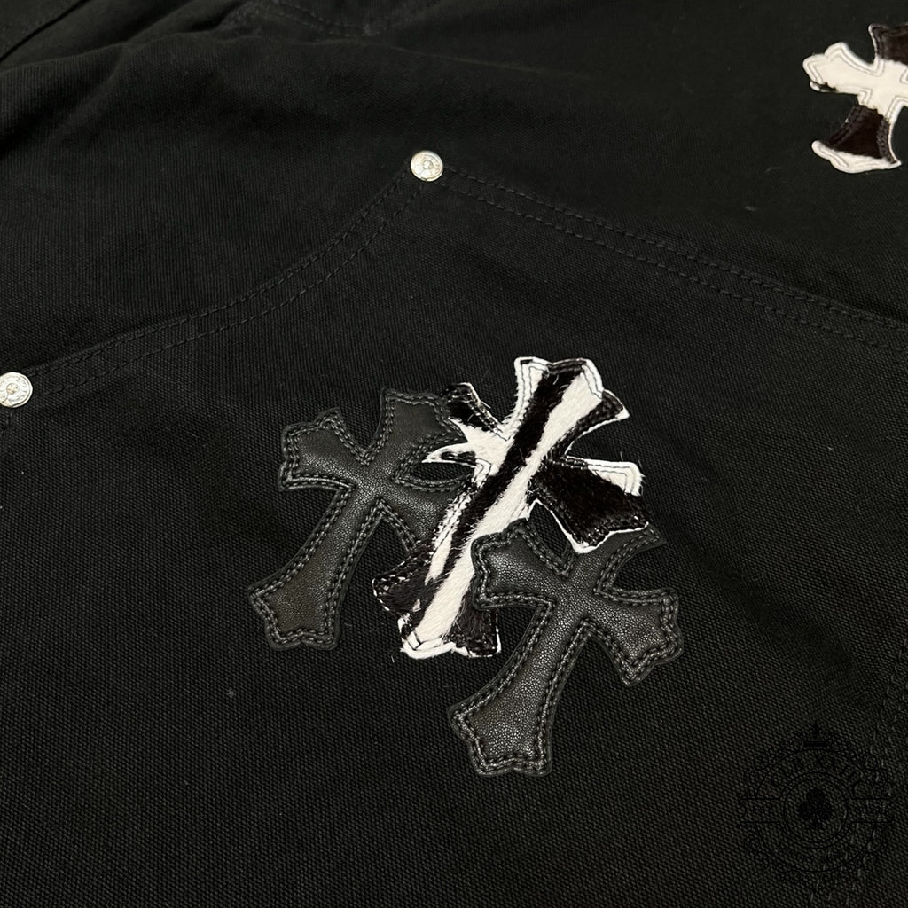Chrome Hearts Cross Patch Double Knee Carpenter Pants in Black/Zebra