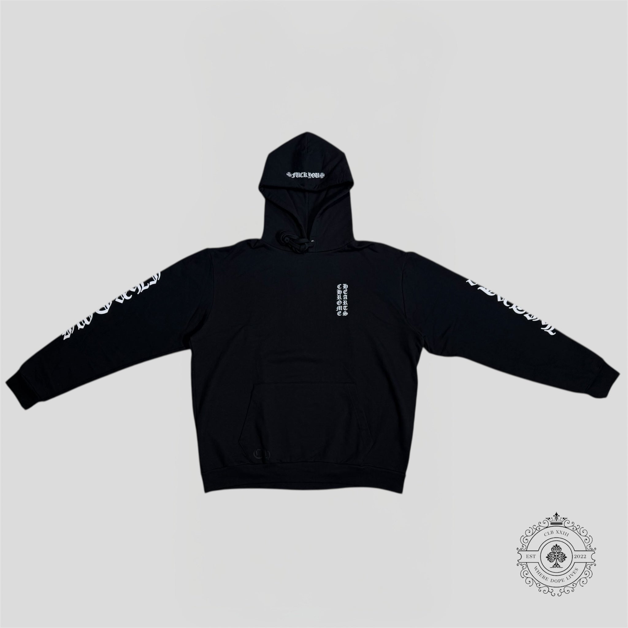 Chrome Hearts Vertical Fu Logo Hoodie in Black/White