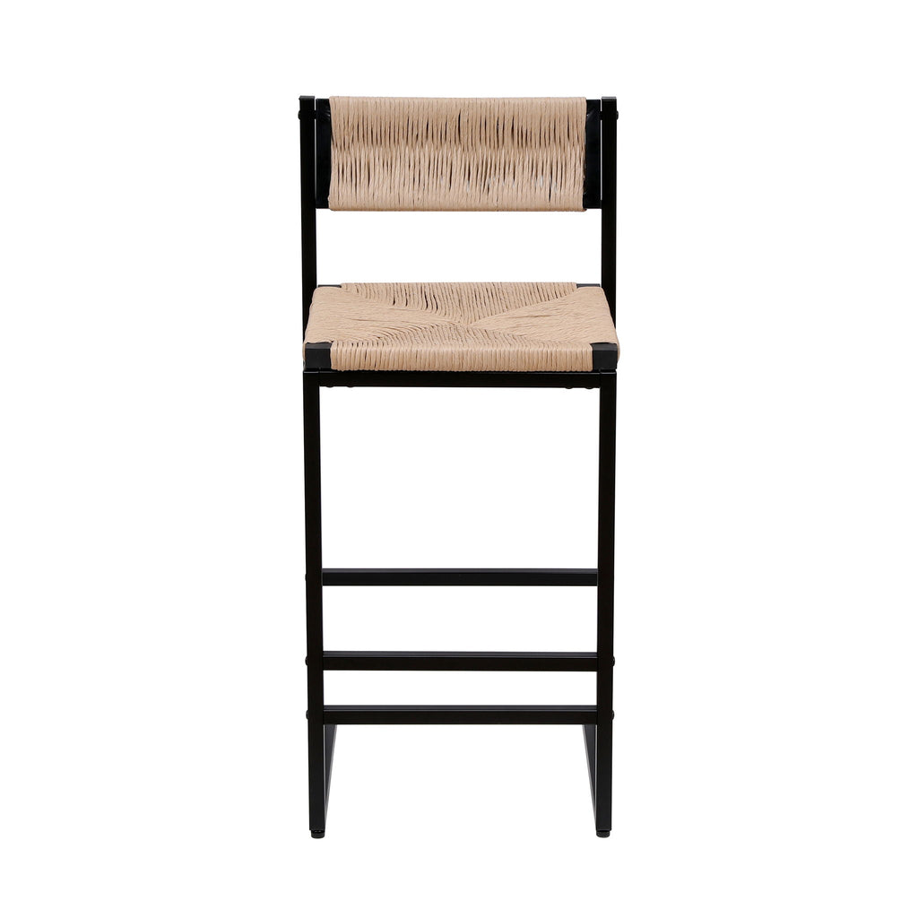 Bar Stools Paper Rope Weave Dining Chairs With Back Hand Weave Stools For Kichen Island, Bar & Counter (Set of 2)